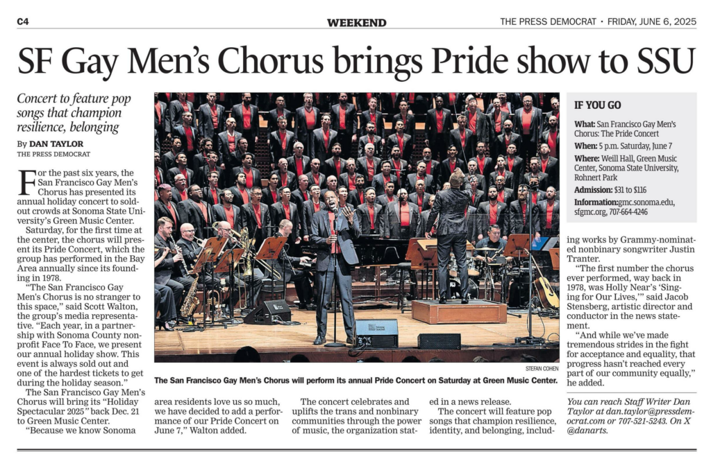 San Francisco Gay Men’s Chorus brings its Pride Concert to Green Music Center for the first time