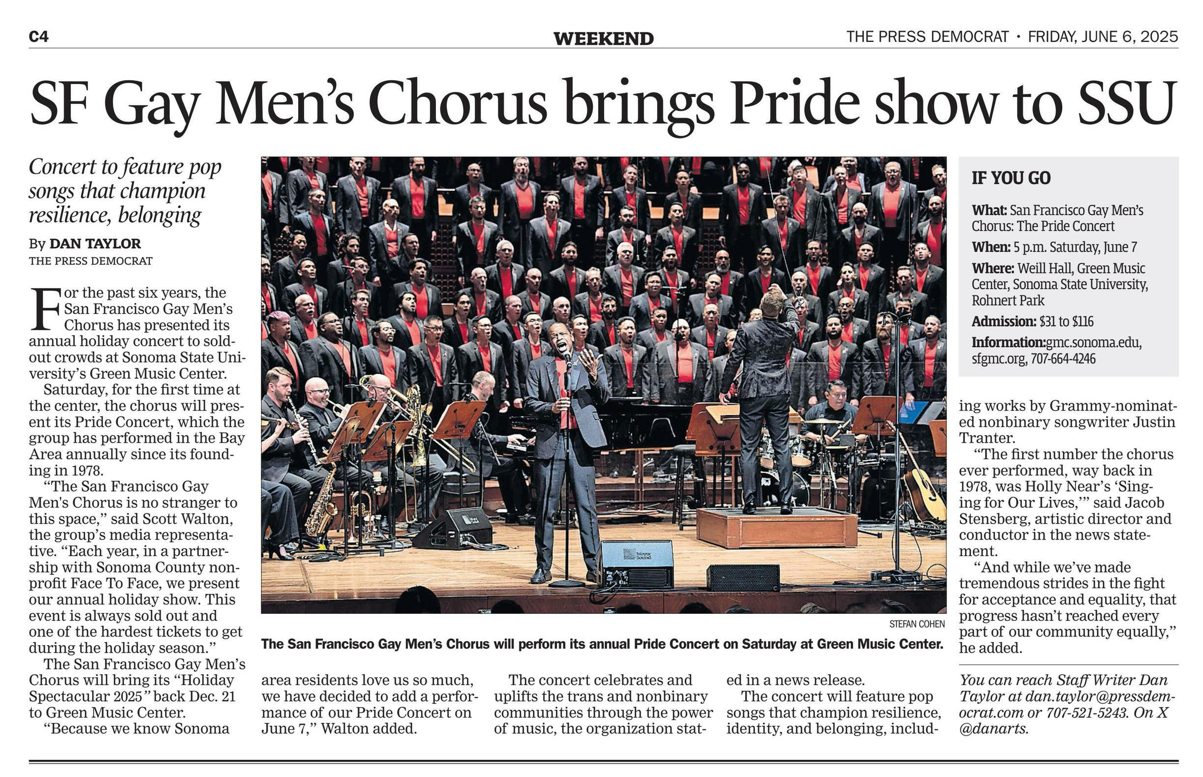 San Francisco Gay Men’s Chorus brings its Pride Concert to Green Music Center for the first time